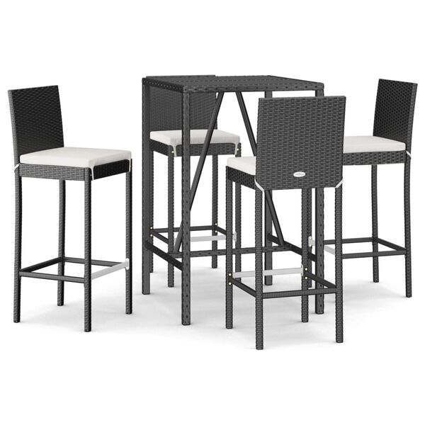 vidaXL 5 Piece Outdoor Bar Set with Cushions Black Poly Rattan