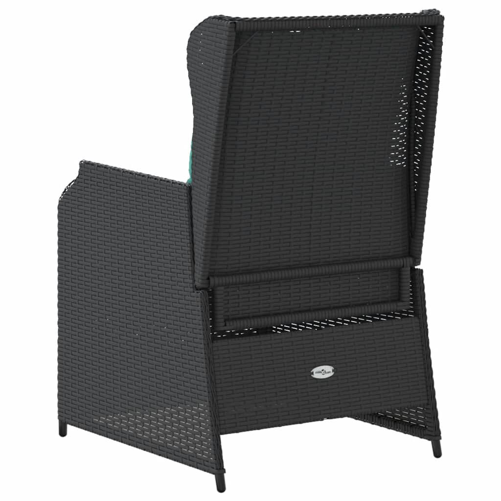 vidaXL Reclining Garden Chairs 2 pcs with Cushions Black Poly Rattan
