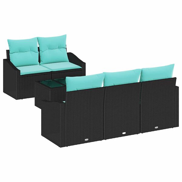 vidaXL Sofa Set with Cushion 6 pcs Black and Turquiose Poly Rattan