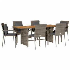 vidaXL 7 Piece Garden Dining Set with Cushions Grey Poly Rattan