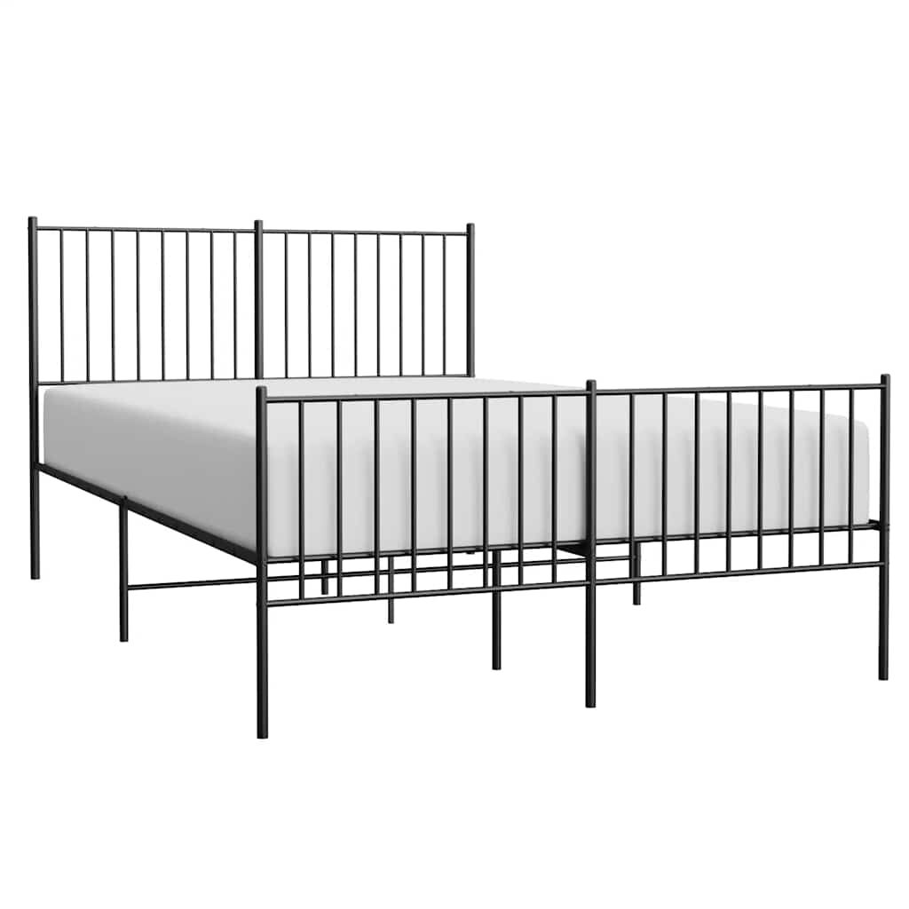 vidaXL Metal Bed Frame without Mattress with Footboard Black 135x190cm