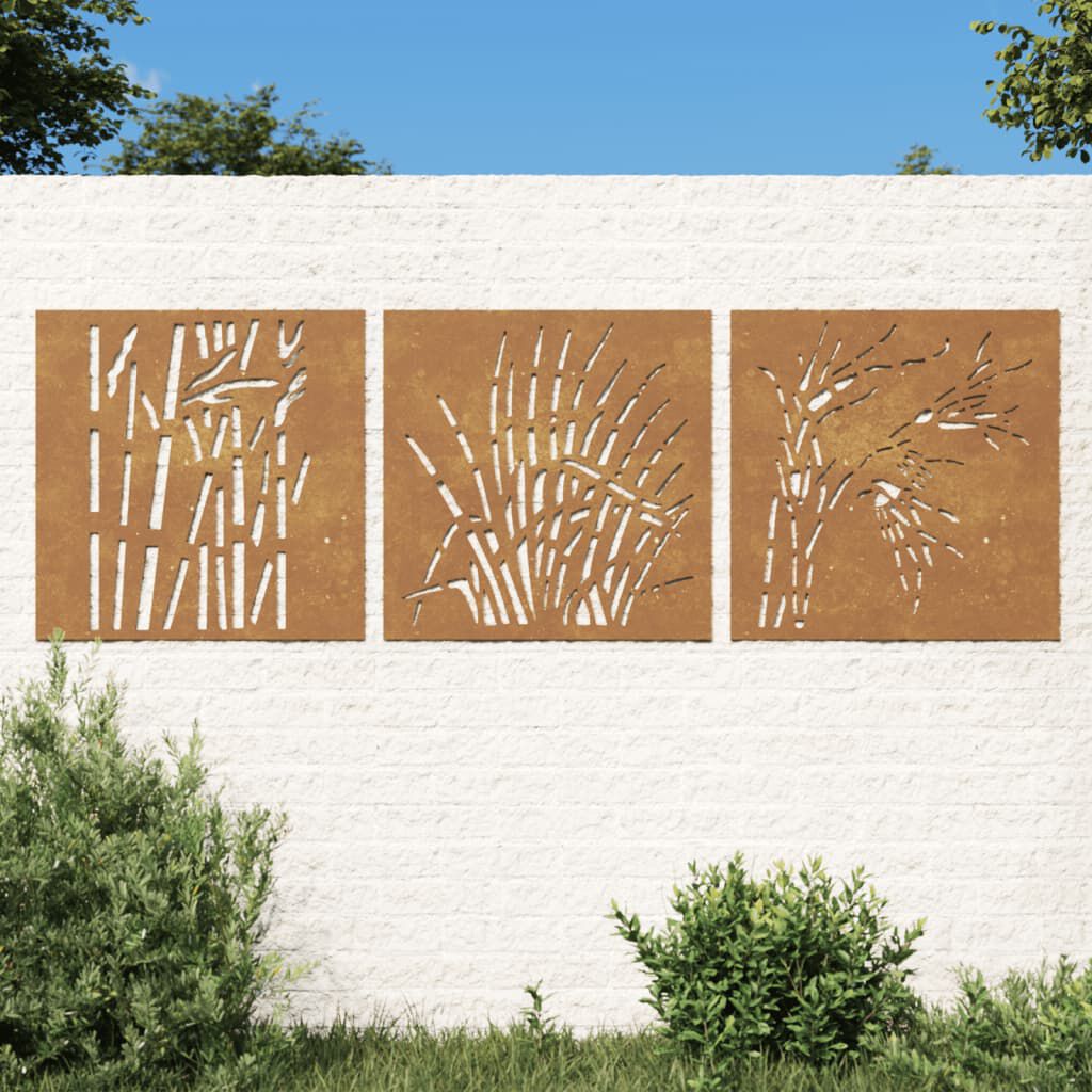 vidaXL Garden Wall Decorations 3 pcs 55x55 cm Corten Steel Grass Design