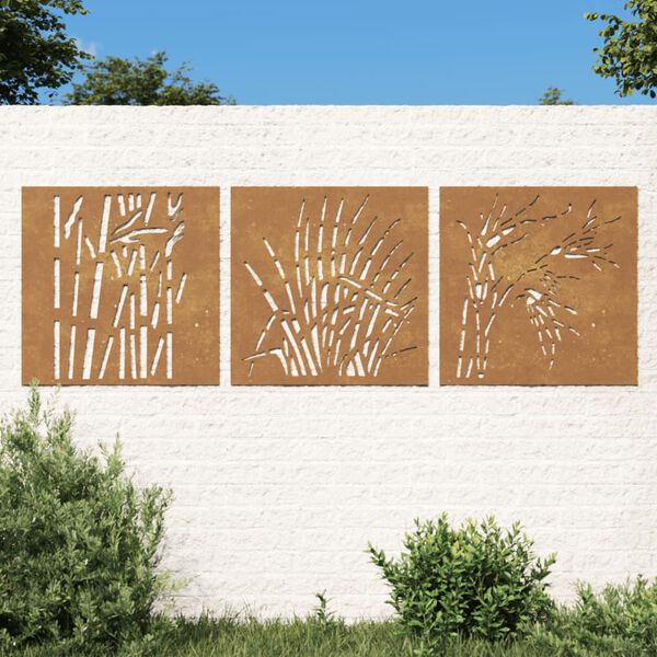 vidaXL Garden Wall Decorations 3 pcs 55x55 cm Corten Steel Grass Design