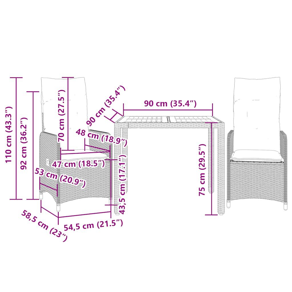 vidaXL 9 Piece Garden Bistro Set with Cushions Grey Poly Rattan