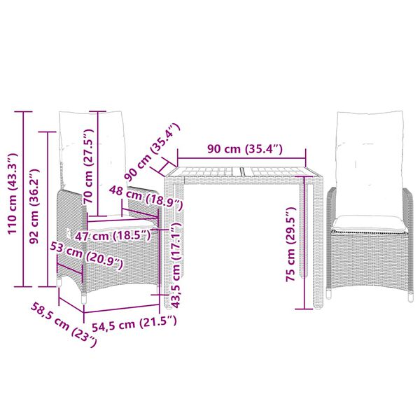 vidaXL 9 Piece Garden Bistro Set with Cushions Grey Poly Rattan