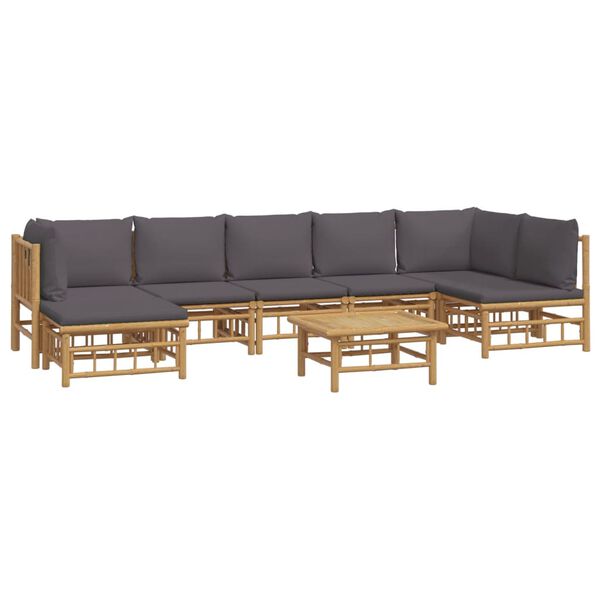 vidaXL 8 Piece Garden Lounge Set with Dark Grey Cushions Bamboo