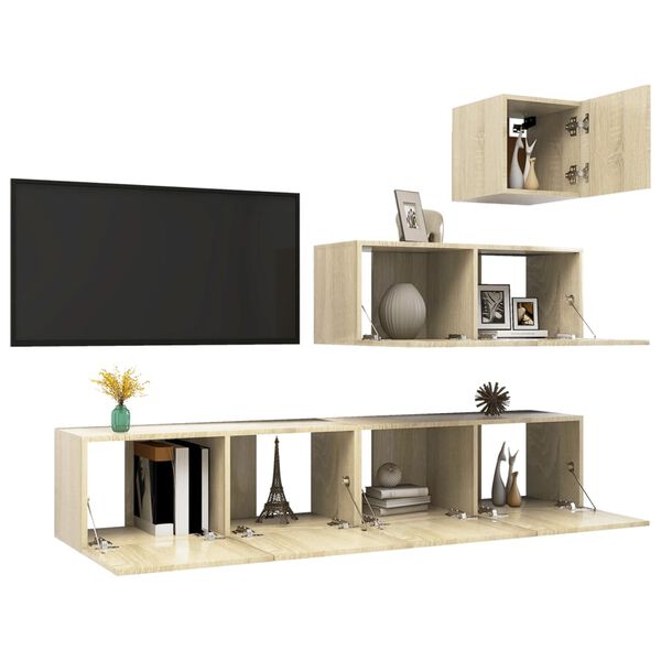 vidaXL 4 Piece TV Cabinet Set Sonoma Oak Engineered Wood