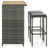 vidaXL 3 Piece Bar Set Poly Rattan Grey
