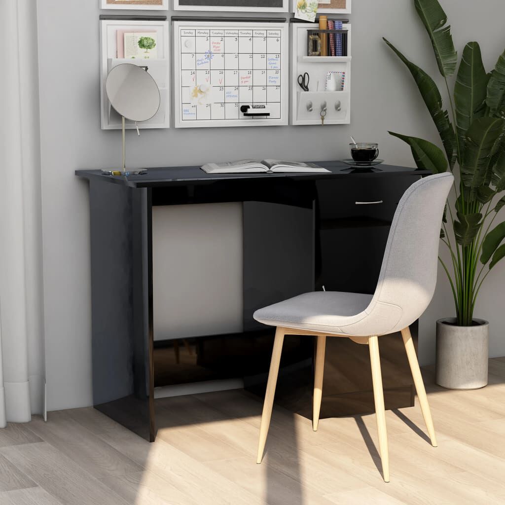 vidaXL Desk High Gloss Black 100x50x76 cm Engineered Wood