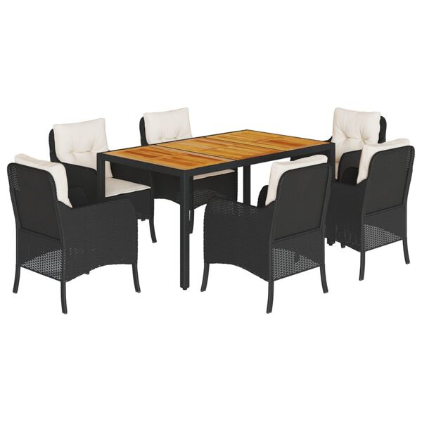 vidaXL 7 Piece Garden Dining Set with Cushions Black Poly Rattan