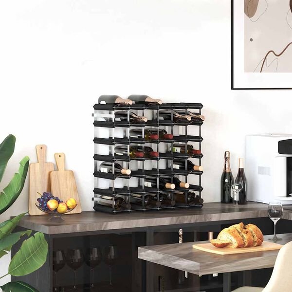 vidaXL Wine Rack for 42 Bottles Black Solid Pine Wood