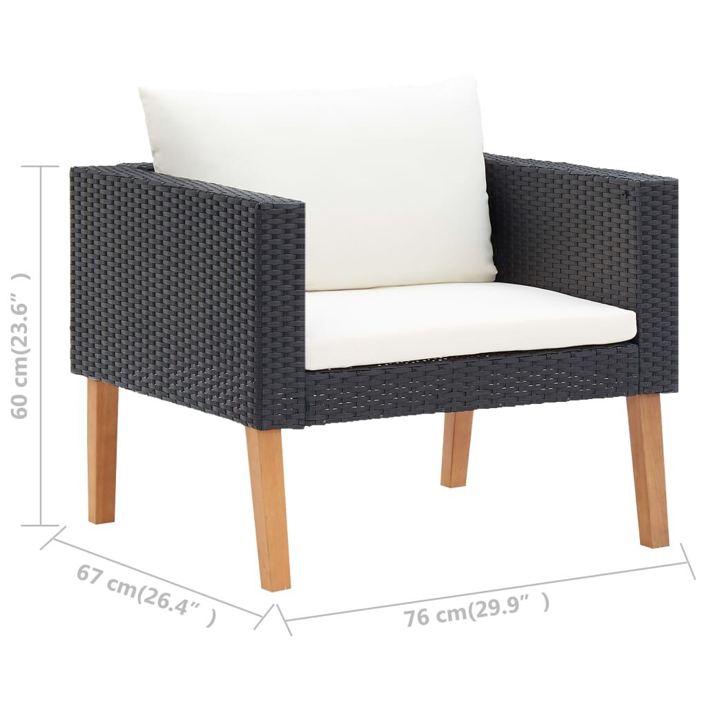 vidaXL 4 Piece Garden Lounge Set with Cushions Poly Rattan Black