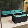 vidaXL 8 Piece Garden Lounge Set with Cushions Black Poly Rattan