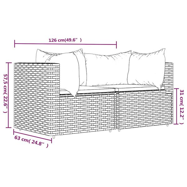 vidaXL Garden Corner Sofas with Cushions 2 pcs Black Poly Rattan