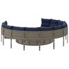 vidaXL Garden Sofa with Cushions Round Grey Poly Rattan