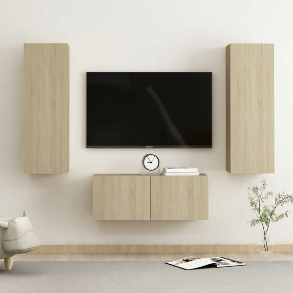 vidaXL 3 Piece TV Cabinet Set Sonoma Oak Engineered Wood