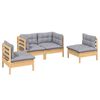 vidaXL 4 Piece Garden Lounge Set with Grey Cushions Solid Pinewood