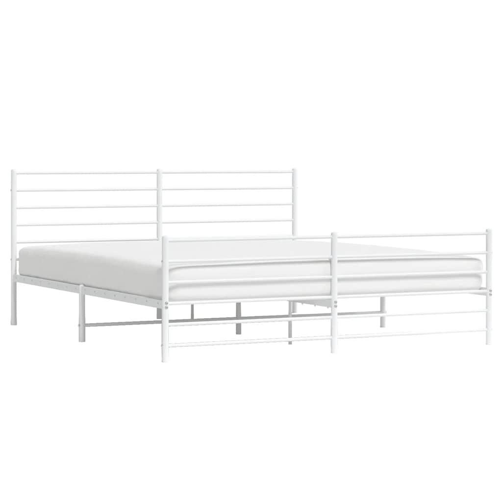 vidaXL Metal Bed Frame without Mattress with Footboard White 193x203cm