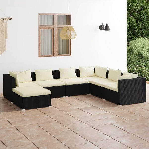 vidaXL 7 Piece Garden Lounge Set with Cushions Poly Rattan Black