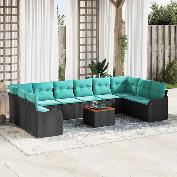 vidaXL Garden Sofa Set 11 pcs Black, turquoise