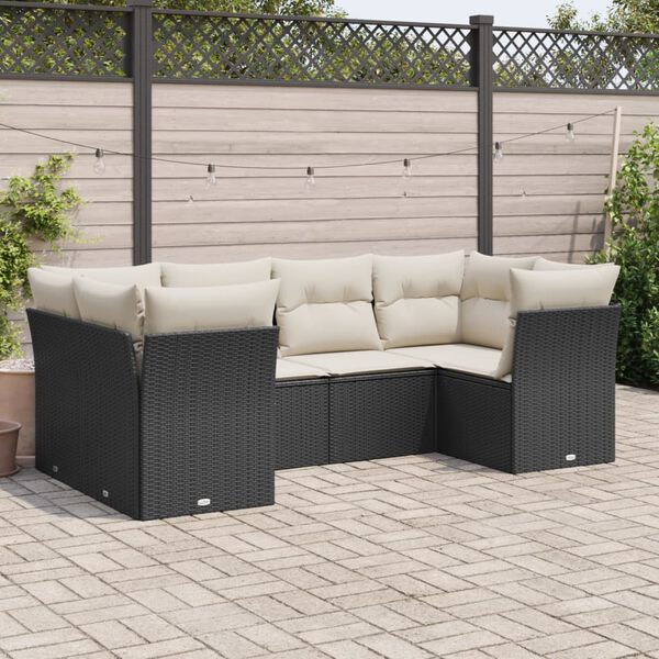 vidaXL 6 Piece Garden Sofa Set with Cushions Black Poly Rattan