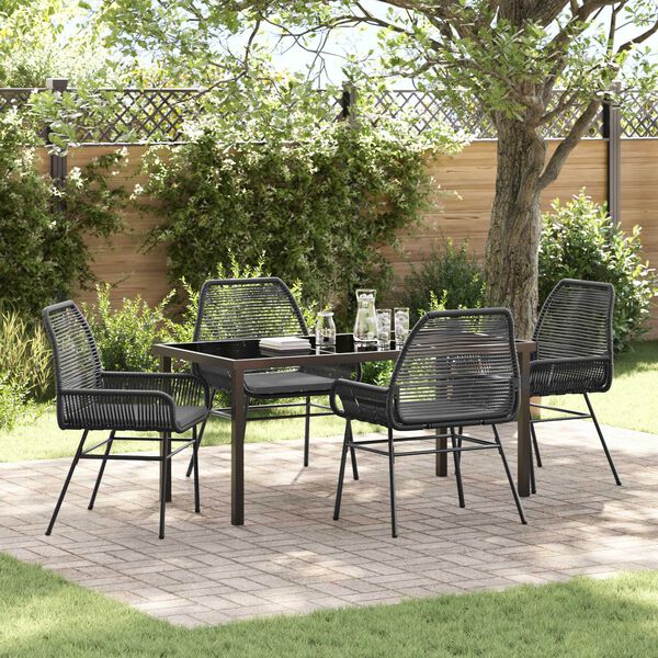 vidaXL Garden Dining Set with Cushion 5 pcs Black Poly Rattan