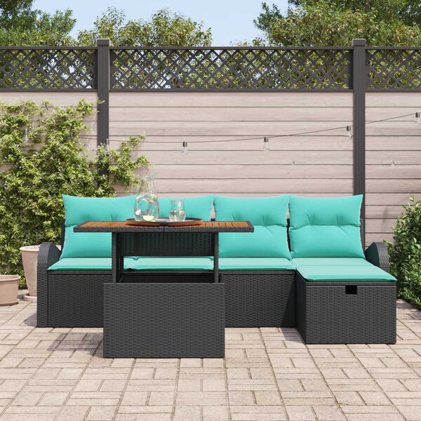vidaXL 6 Piece Garden Sofa Set with Cushions Black Poly Rattan