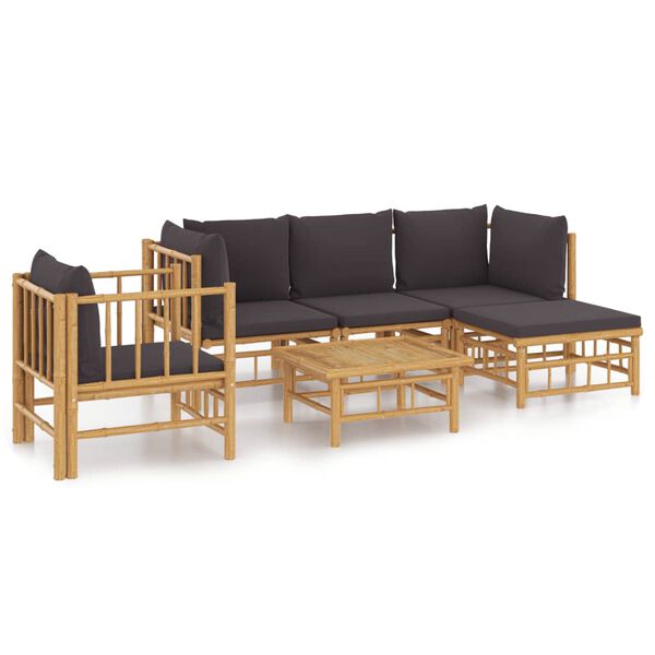 vidaXL 6 Piece Garden Lounge Set with Dark Grey Cushions Bamboo