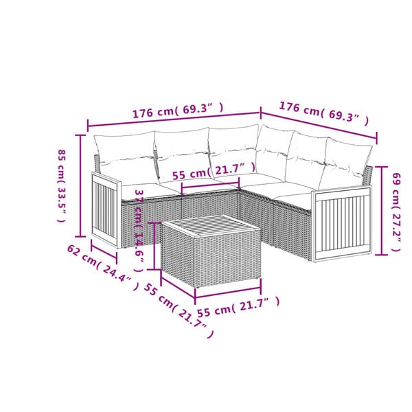 vidaXL 6 Piece Garden Sofa Set with Cushions Black Poly Rattan
