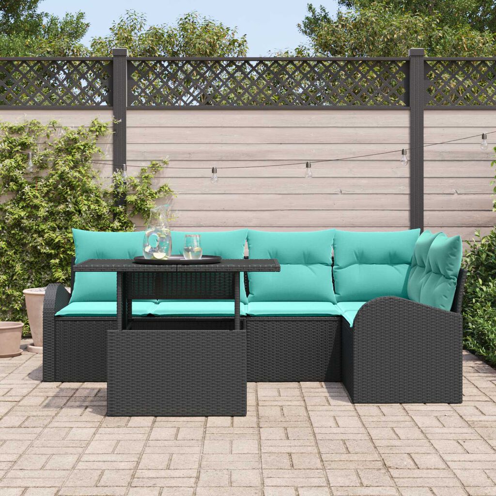 vidaXL 6 Piece Garden Sofa Set with Cushions Black Poly Rattan