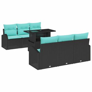 vidaXL Garden Sofa Set with Cushion Manual 7 pcs Black Poly Rattan