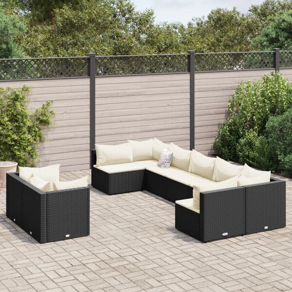 vidaXL 9 Piece Garden Sofa Set with Cushions Black Poly Rattan