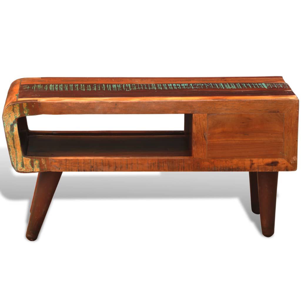 vidaXL Coffee Table with Curved Edge 1 Drawer Reclaimed Wood