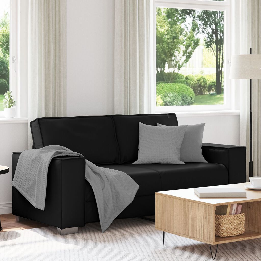 vidaXL Black Loveseat Sofa - 140 cm Faux Leather