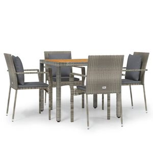 vidaXL 5 Piece Garden Dining Set with Cushions Grey Poly Rattan