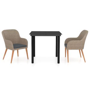 vidaXL 3 Piece Garden Dining Set with Cushions Brown
