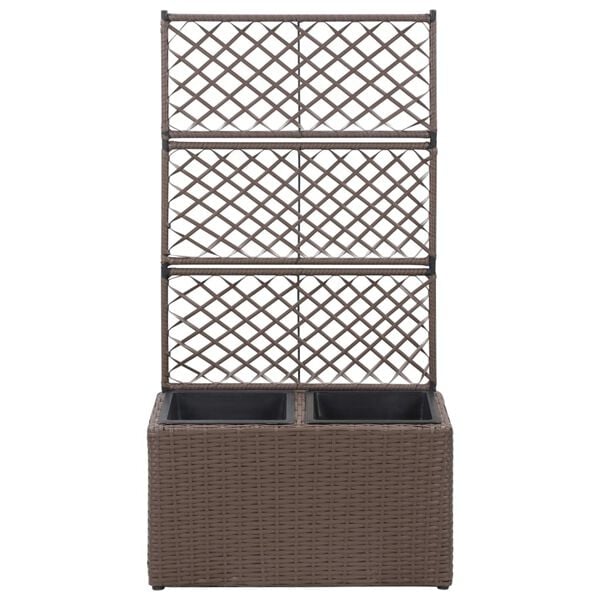 vidaXL Trellis Raised Bed with 2 Pots 58x30x107 cm Poly Rattan Brown