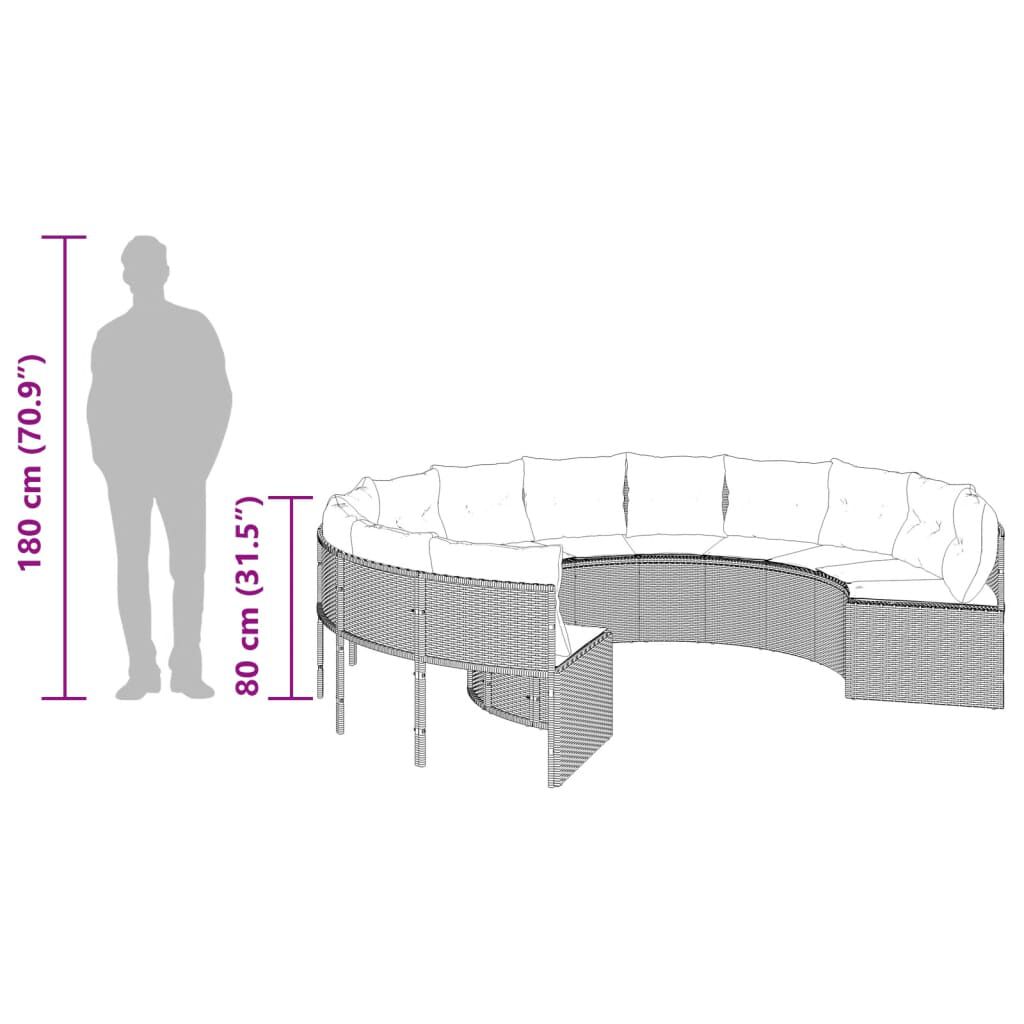 vidaXL Garden Sofa with Cushions Round Grey Poly Rattan