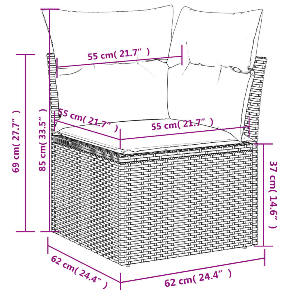 vidaXL Garden Sofa Corner with Cushions Black Poly Rattan