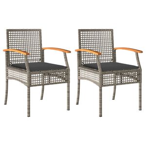 vidaXL Garden Chairs with Cushions 2 pcs Grey Poly Rattan Acacia Wood
