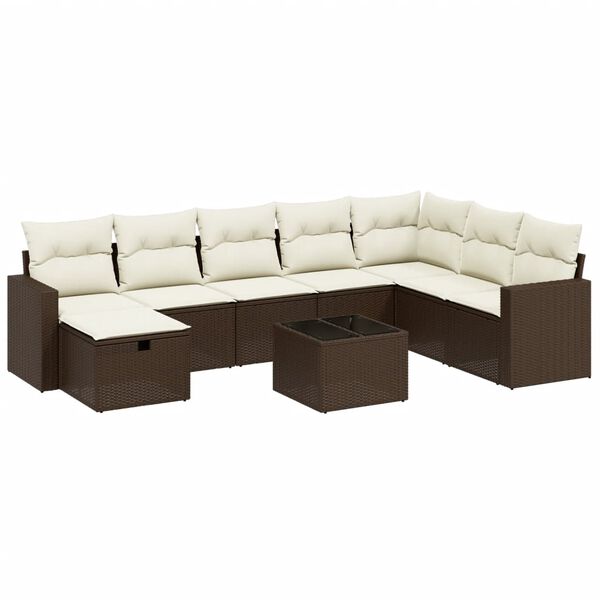 vidaXL 8 Piece Garden Sofa Set with Cushions Brown Poly Rattan