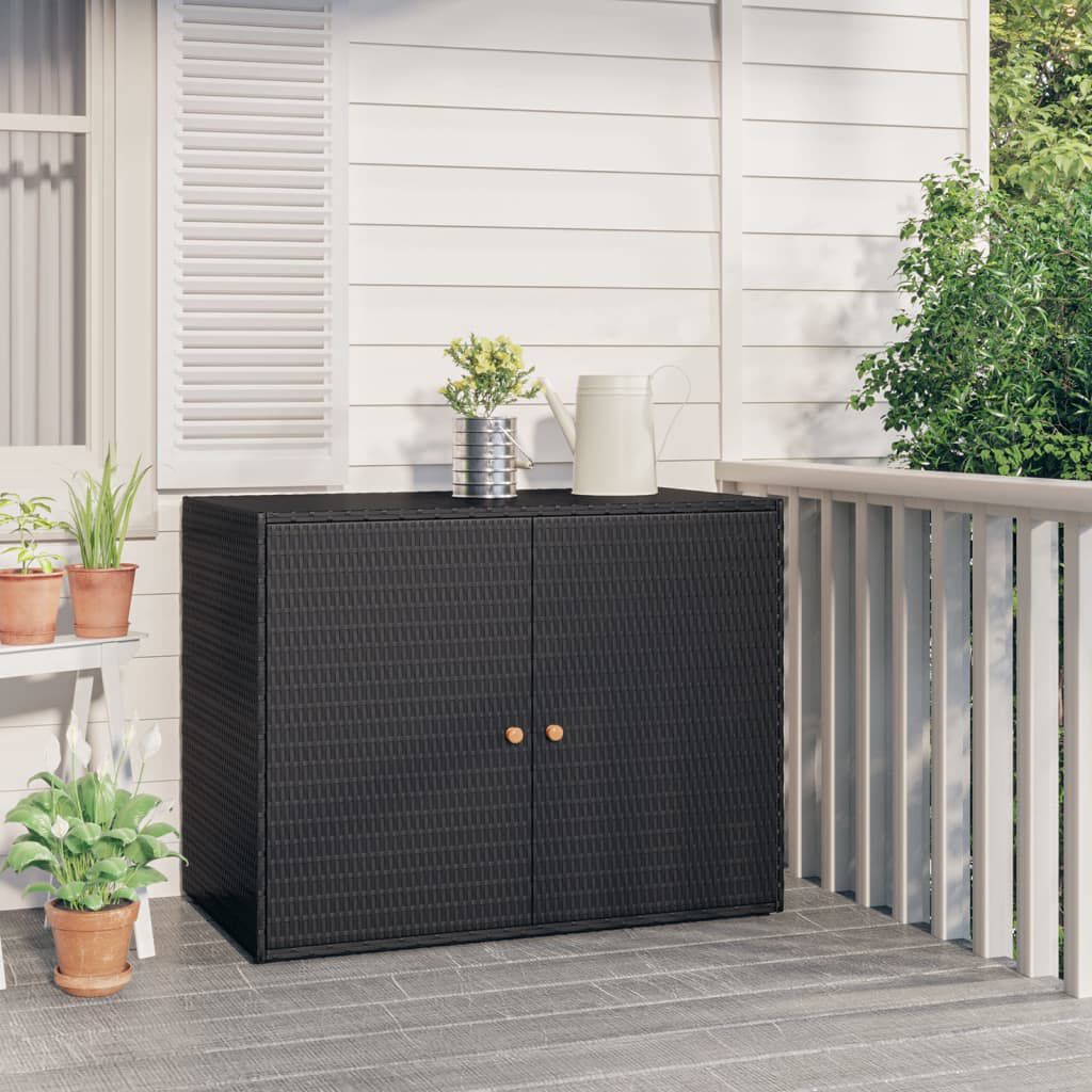 vidaXL Garden Storage Cabinet Black 100x55.5x80 cm Poly Rattan