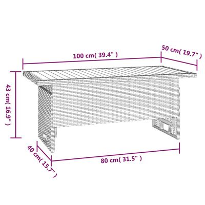 vidaXL Garden Table Grey 100x50x43/63 cm Solid Wood Acacia&Poly Rattan