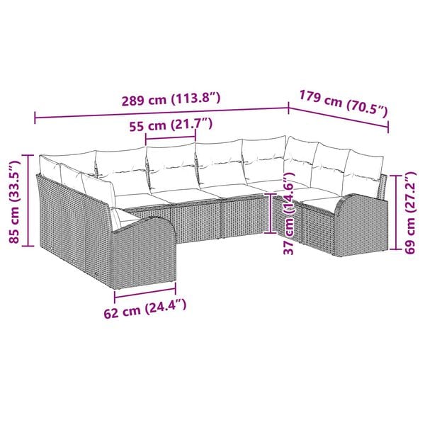 vidaXL 9 Piece Garden Sofa Set with Cushions Beige Poly Rattan