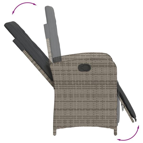 vidaXL Reclining Garden Chair with Footrest Grey Poly Rattan