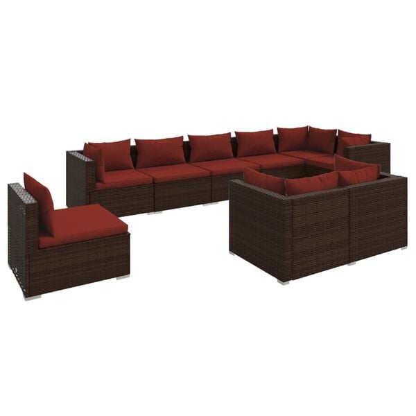 vidaXL 9 Piece Garden Lounge Set with Cushions Poly Rattan Brown