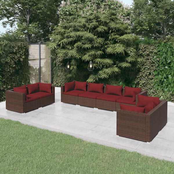 vidaXL 8 Piece Garden Lounge Set with Cushions Poly Rattan Brown