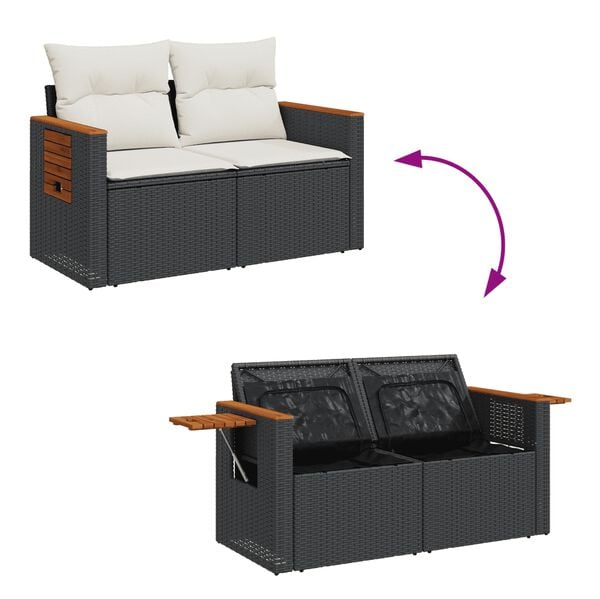 vidaXL 11 Piece Garden Sofa Set with Cushions Black Poly Rattan