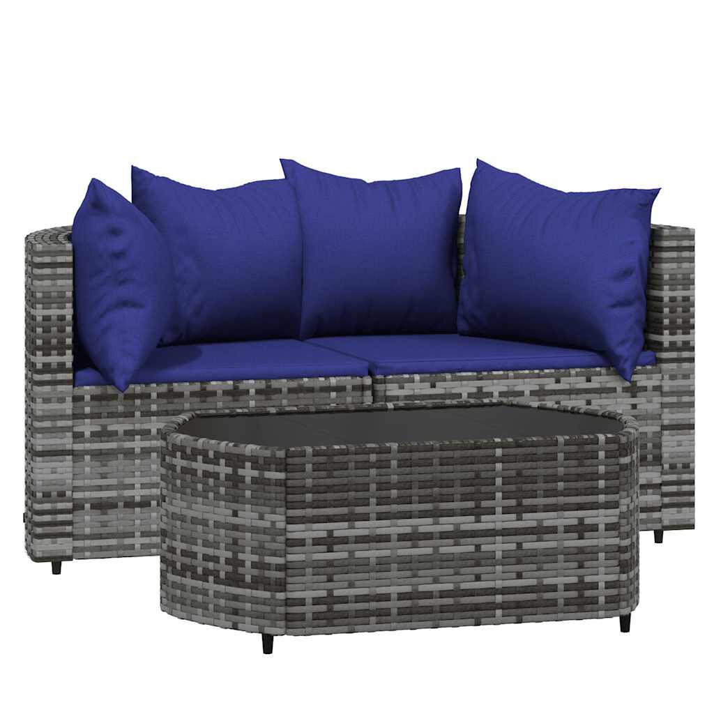 vidaXL 3 Piece Garden Lounge Set with Cushions Grey Poly Rattan