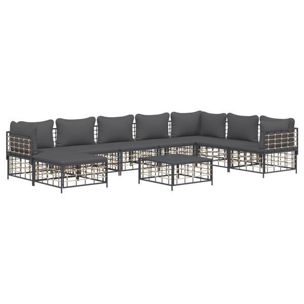 vidaXL 9 Piece Garden Lounge Set with Cushions Anthracite Poly Rattan